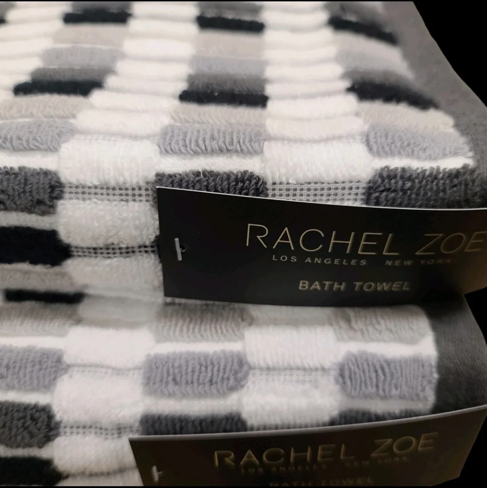 8pc Rachel Zoe Mosaic 100% Cotton Bath Hand Washcloth Towel Set Black White Gray